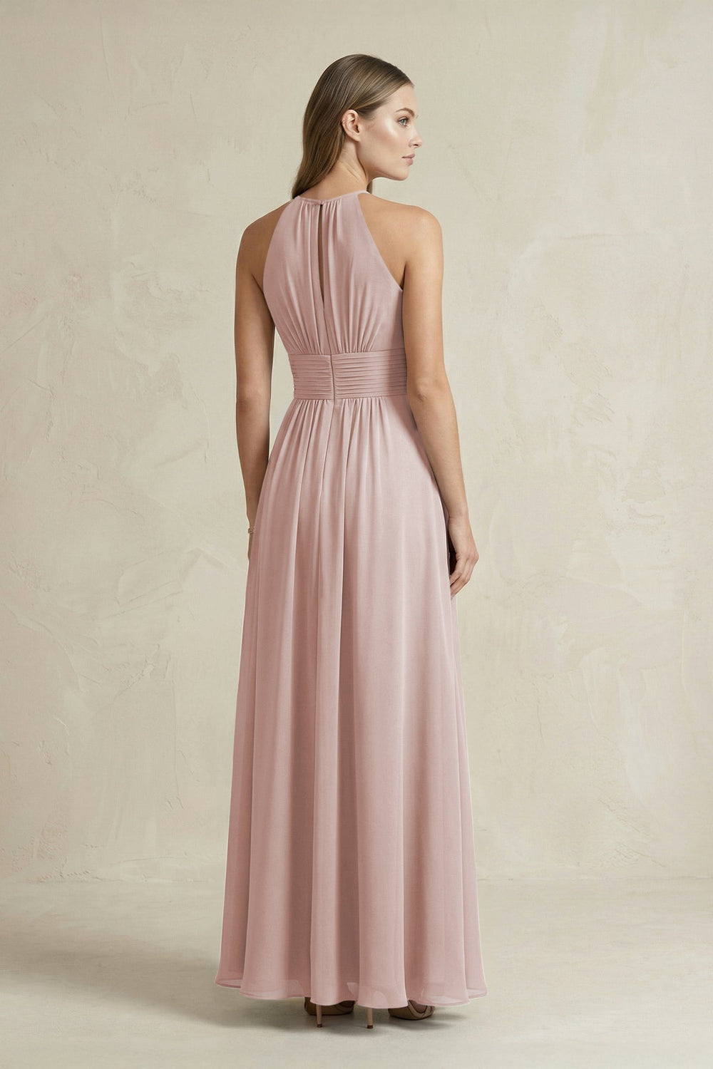 Halter A - Line Chiffon Ankle - Length Bridesmaid Dress in Toffee - KISS BRIDAL Bridesmaid Dresses
