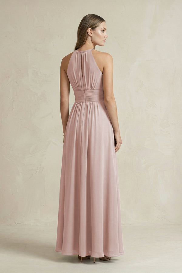 Halter A - Line Chiffon Ankle - Length Bridesmaid Dress in Toffee - SHE IS ME Bridesmaid Dresses