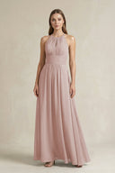 Halter A - Line Chiffon Ankle - Length Bridesmaid Dress in Toffee - SHE IS ME Bridesmaid Dresses