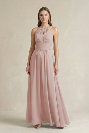 Halter A - Line Chiffon Ankle - Length Bridesmaid Dress in Toffee - SHE IS ME Bridesmaid Dresses