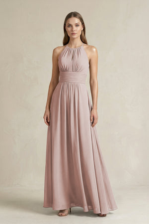 Halter A-Line Chiffon Ankle-Length Bridesmaid Dress in Toffee | KISSBRIDAL