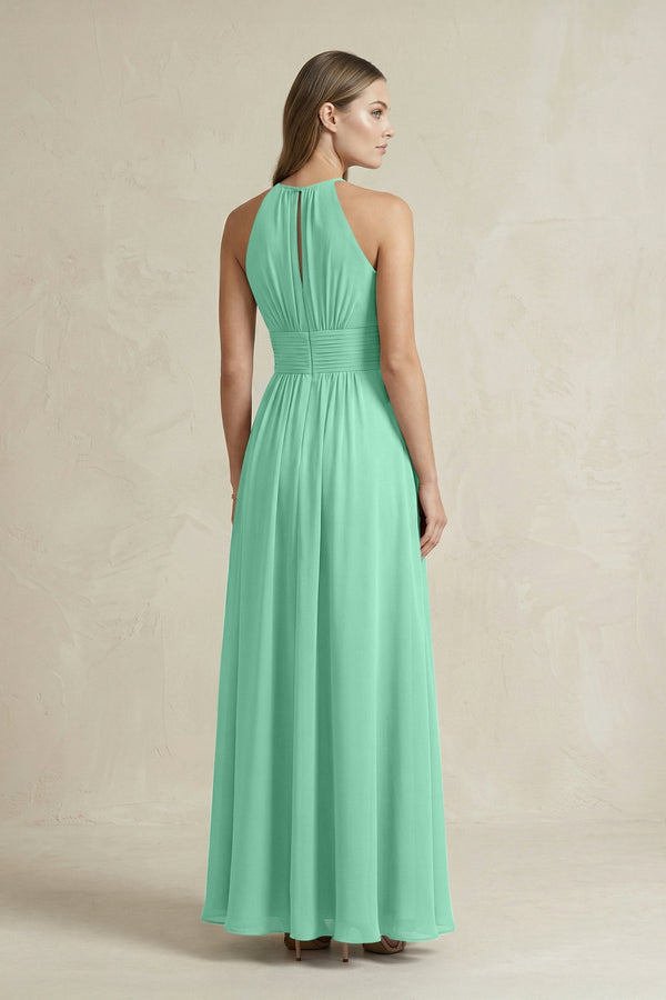 Halter A - Line Chiffon Ankle - Length Bridesmaid Dress in Turquoise - SHE IS ME Bridesmaid Dresses