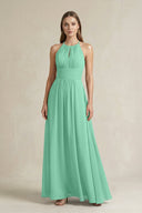 Halter A - Line Chiffon Ankle - Length Bridesmaid Dress in Turquoise - SHE IS ME Bridesmaid Dresses