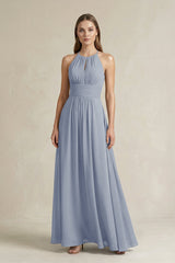 Halter A - Line Chiffon Ankle - Length Bridesmaid Dress in Twilight - KISS BRIDAL Bridesmaid Dresses