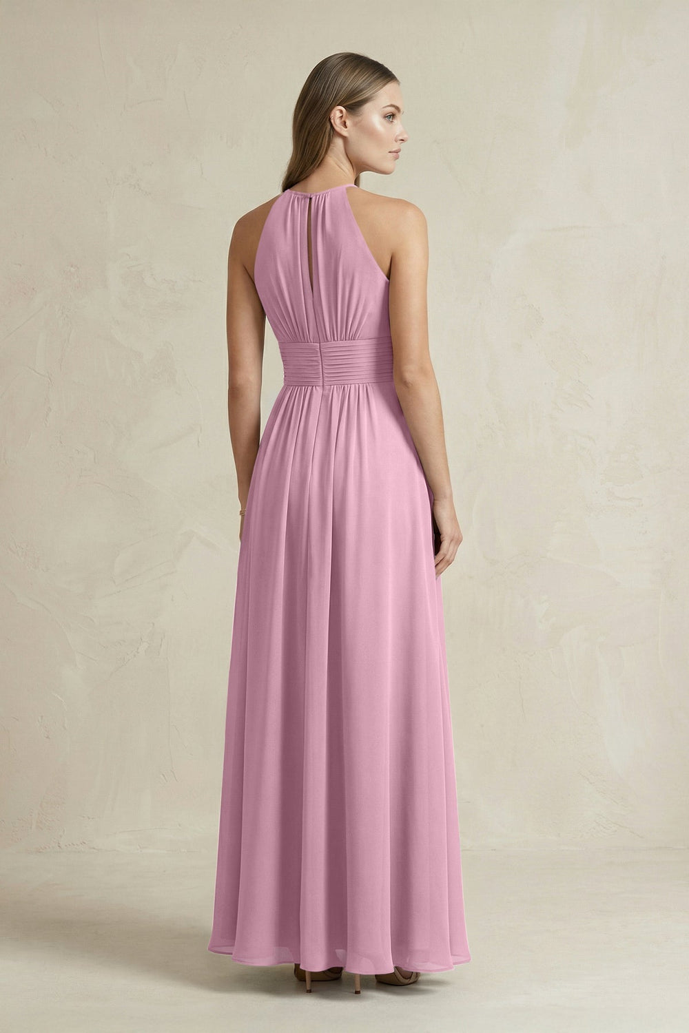 Halter A - Line Chiffon Ankle - Length Bridesmaid Dress in Vintage Mauve - KISS BRIDAL Bridesmaid Dresses