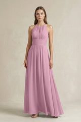 Halter A - Line Chiffon Ankle - Length Bridesmaid Dress in Vintage Mauve - KISS BRIDAL Bridesmaid Dresses