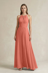 Halter A - Line Chiffon Ankle - Length Bridesmaid Dress in Wild Rose - KISS BRIDAL Bridesmaid Dresses
