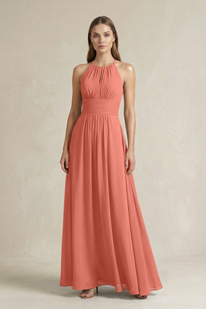 Halter A - Line Chiffon Ankle - Length Bridesmaid Dress in Wild Rose - SHE IS ME Bridesmaid Dresses