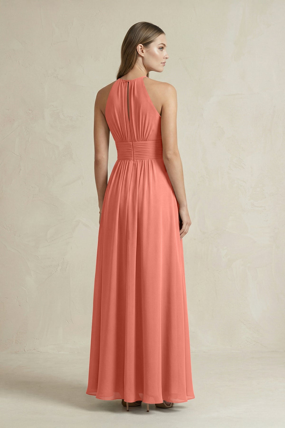 Halter A - Line Chiffon Ankle - Length Bridesmaid Dress in Wild Rose - KISS BRIDAL Bridesmaid Dresses