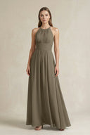 Halter A - Line Chiffon Ankle - Length Bridesmaid Dress in Willow Green - SHE IS ME Bridesmaid Dresses