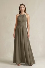 Halter A - Line Chiffon Ankle - Length Bridesmaid Dress in Willow Green - KISS BRIDAL Bridesmaid Dresses