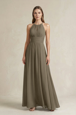 Halter A - Line Chiffon Ankle - Length Bridesmaid Dress in Willow Green - SHE IS ME Bridesmaid Dresses