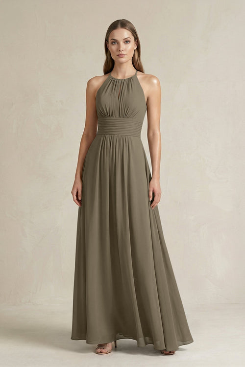 Halter A - Line Chiffon Ankle - Length Bridesmaid Dress in Willow Green - SHE IS ME Bridesmaid Dresses