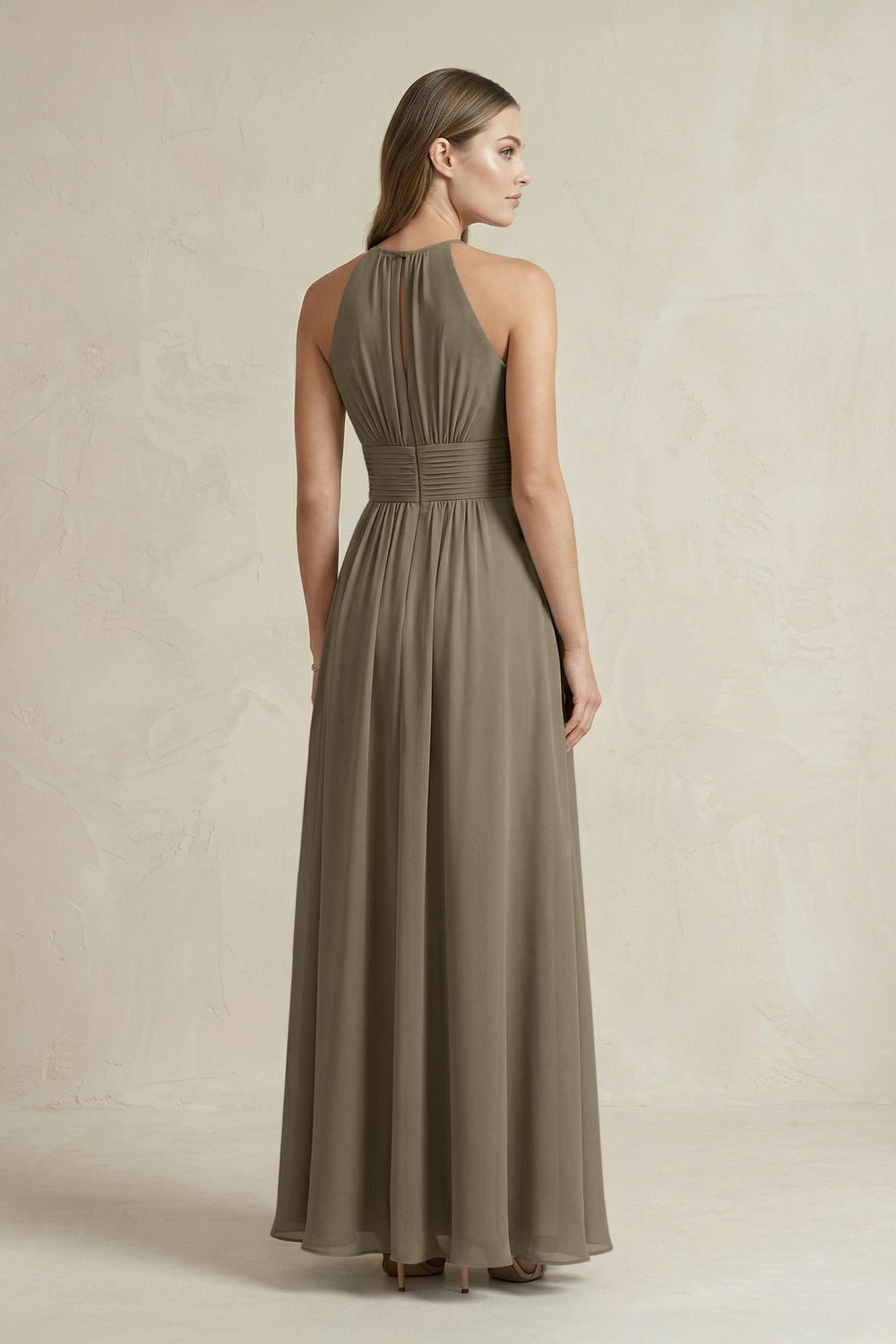 Halter A - Line Chiffon Ankle - Length Bridesmaid Dress in Willow Green - KISS BRIDAL Bridesmaid Dresses