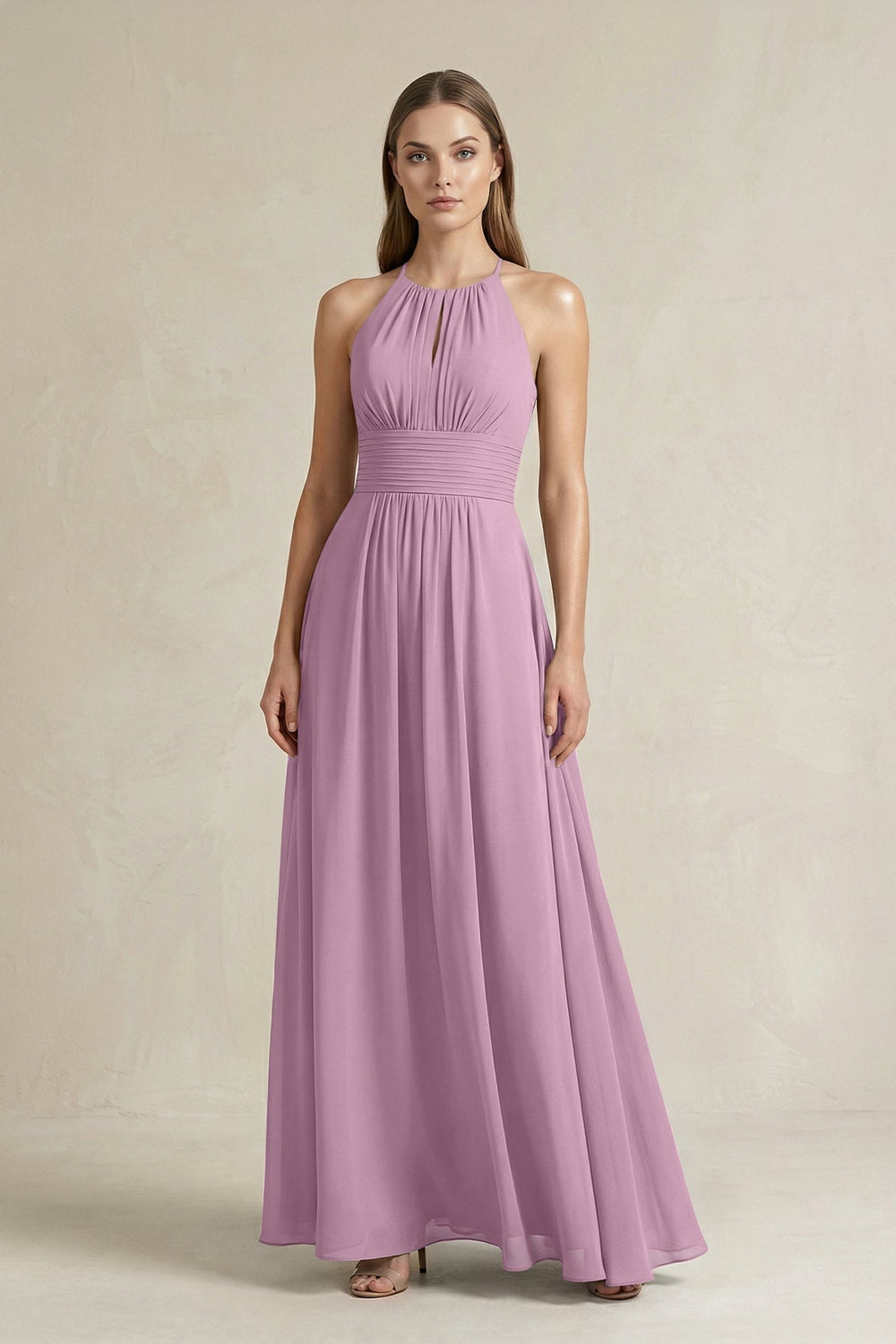 Halter A - Line Chiffon Ankle - Length Bridesmaid Dress in Wisteria - KISS BRIDAL Bridesmaid Dresses