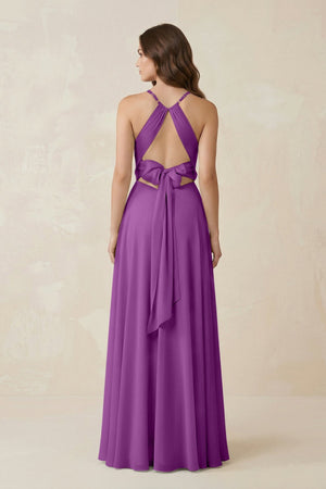 Halter A - Line Chiffon Bridesmaid Dress With Slit in Amethyst - KISS BRIDAL Bridesmaid Dresses