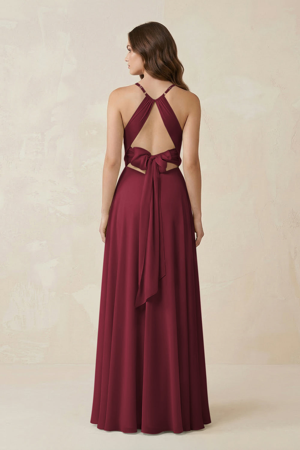 Halter A-Line Chiffon Bridesmaid Dress With Slit in Berry