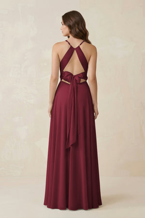 Halter A-Line Chiffon Bridesmaid Dress With Slit in Berry (2) | KISSBRIDAL