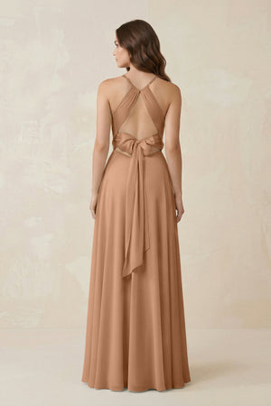 Halter A - Line Chiffon Bridesmaid Dress With Slit in Bronzer - KISS BRIDAL Bridesmaid Dresses