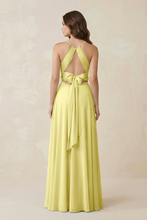 Halter A - Line Chiffon Bridesmaid Dress With Slit in Buttercup - KISS BRIDAL Bridesmaid Dresses