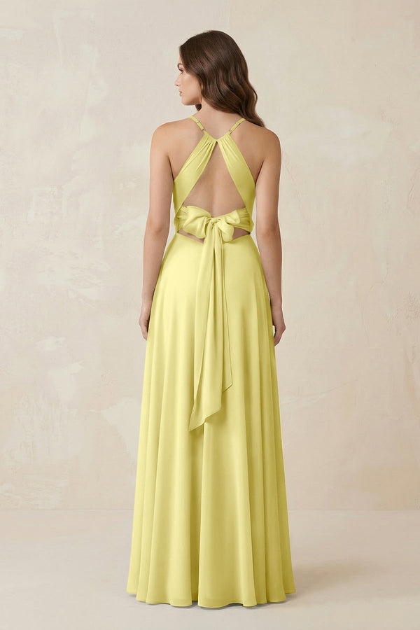 Halter A - Line Chiffon Bridesmaid Dress With Slit in Buttercup - KISS BRIDAL Bridesmaid Dresses
