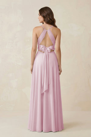 Halter A-Line Chiffon Bridesmaid Dress With Slit in Candy Pink (2) | KISSBRIDAL