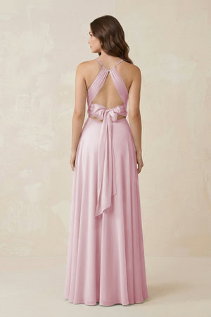 Halter A - Line Chiffon Bridesmaid Dress With Slit in Candy Pink - KISS BRIDAL Bridesmaid Dresses