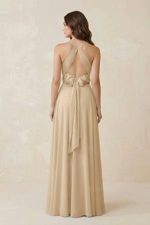 Halter A-Line Chiffon Bridesmaid Dress With Slit in Champagne (2) | KISSBRIDAL