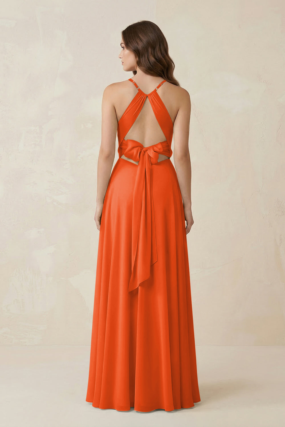 Halter A-Line Chiffon Bridesmaid Dress With Slit in Cinnamon
