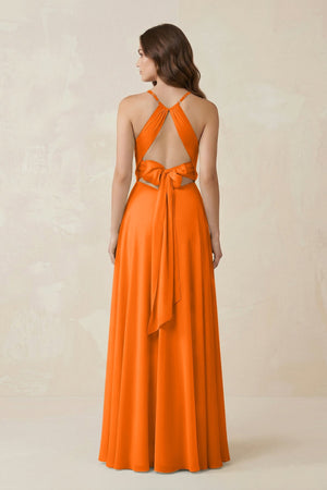 Halter A - Line Chiffon Bridesmaid Dress With Slit in Cinnamon - KISS BRIDAL Bridesmaid Dresses