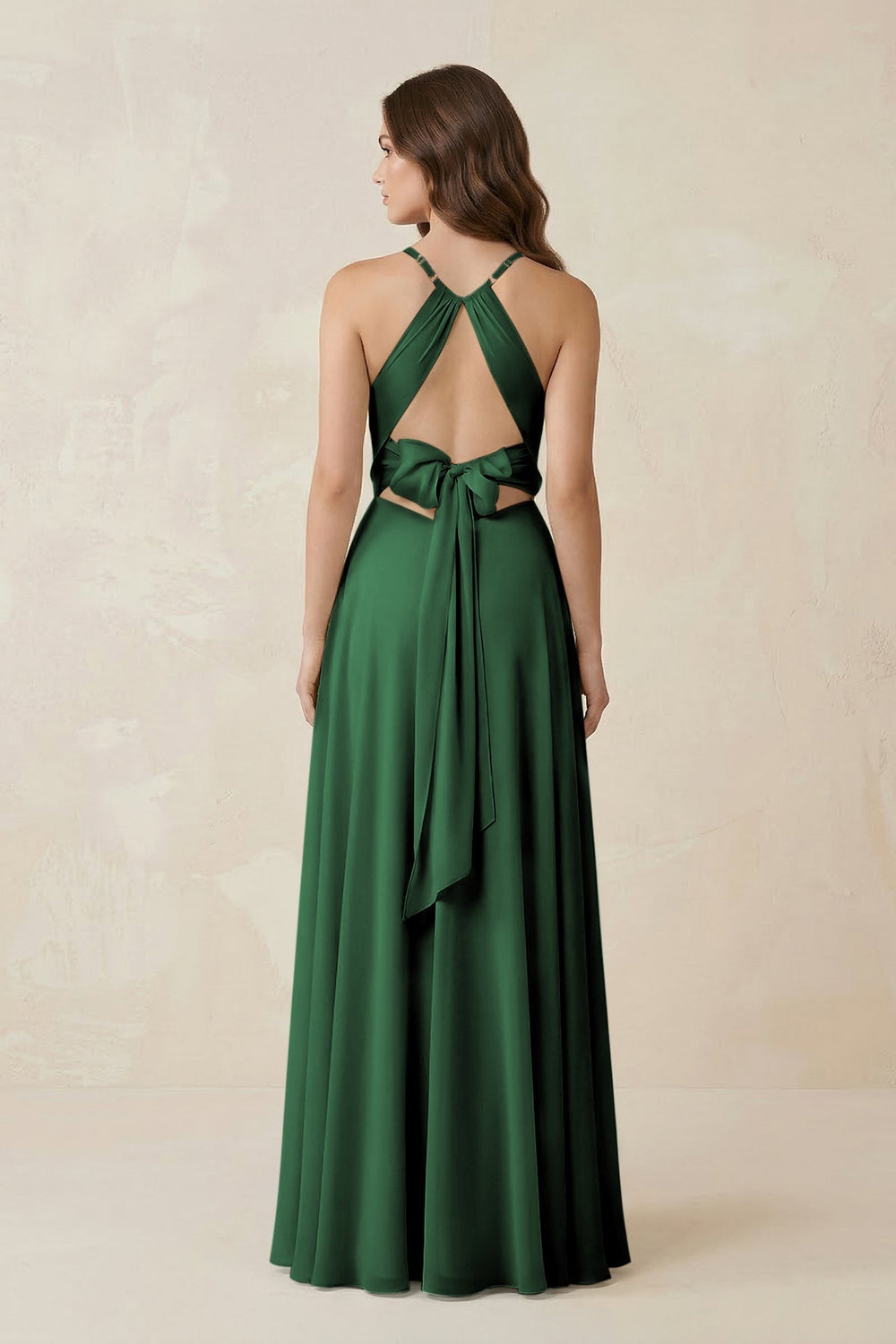 Halter A - Line Chiffon Bridesmaid Dress With Slit in Dark Green - KISS BRIDAL Bridesmaid Dresses