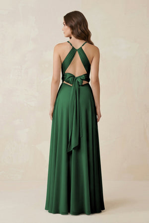 Halter A - Line Chiffon Bridesmaid Dress With Slit in Dark Green - KISS BRIDAL Bridesmaid Dresses