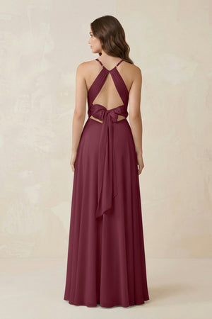 Halter A-Line Chiffon Bridesmaid Dress With Slit in Desert Rose (2) | KISSBRIDAL