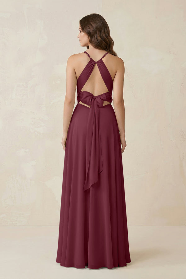 Halter A-Line Chiffon Bridesmaid Dress With Slit in Desert Rose (2) | KISSBRIDAL