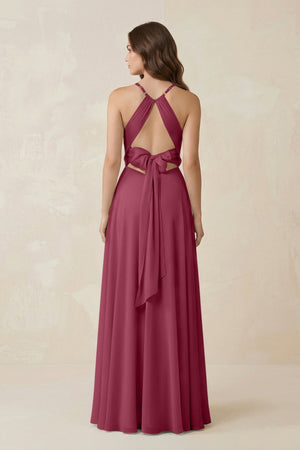 Halter A - Line Chiffon Bridesmaid Dress With Slit in Desert Rose - KISS BRIDAL Bridesmaid Dresses