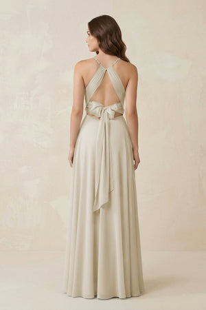 Halter A - Line Chiffon Bridesmaid Dress With Slit in Dove Gray - KISS BRIDAL Bridesmaid Dresses