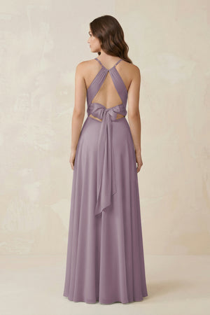 Halter A-Line Chiffon Bridesmaid Dress With Slit in Dusk (2) | KISSBRIDAL