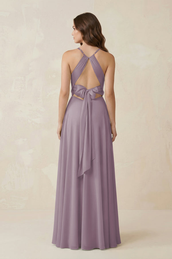 Halter A-Line Chiffon Bridesmaid Dress With Slit in Dusk (2) | KISSBRIDAL