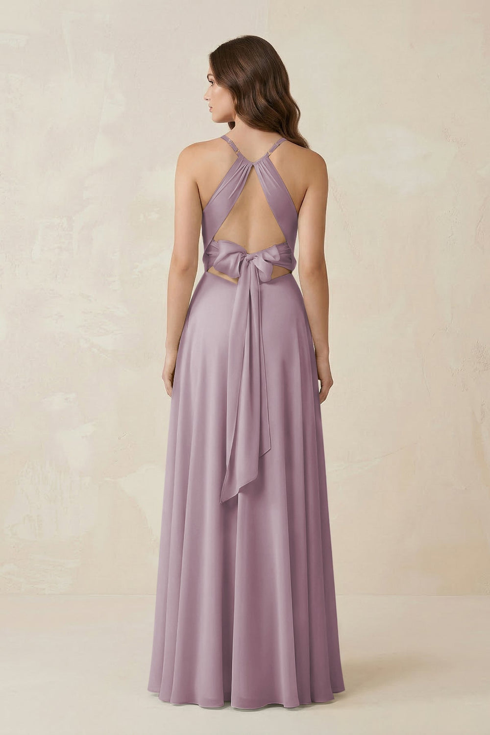 Halter A - Line Chiffon Bridesmaid Dress With Slit in Dusk - KISS BRIDAL Bridesmaid Dresses
