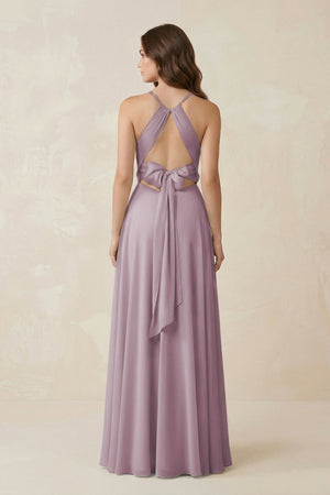 Halter A - Line Chiffon Bridesmaid Dress With Slit in Dusk - KISS BRIDAL Bridesmaid Dresses