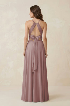 Halter A-Line Chiffon Bridesmaid Dress With Slit in Dusty Rose (2) | KISSBRIDAL