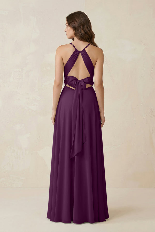 Halter A-Line Chiffon Bridesmaid Dress With Slit in Fig (2) | KISSBRIDAL
