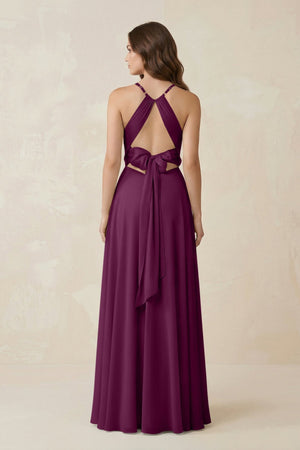 Halter A - Line Chiffon Bridesmaid Dress With Slit in Fig - KISS BRIDAL Bridesmaid Dresses