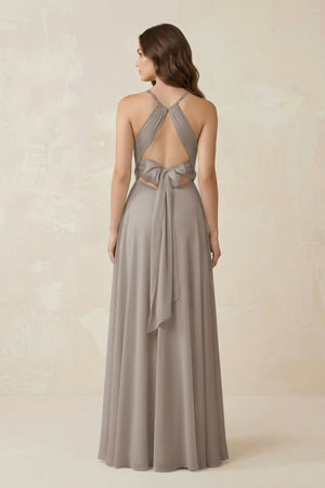 Halter A-Line Chiffon Bridesmaid Dress With Slit in Frost (2) | KISSBRIDAL