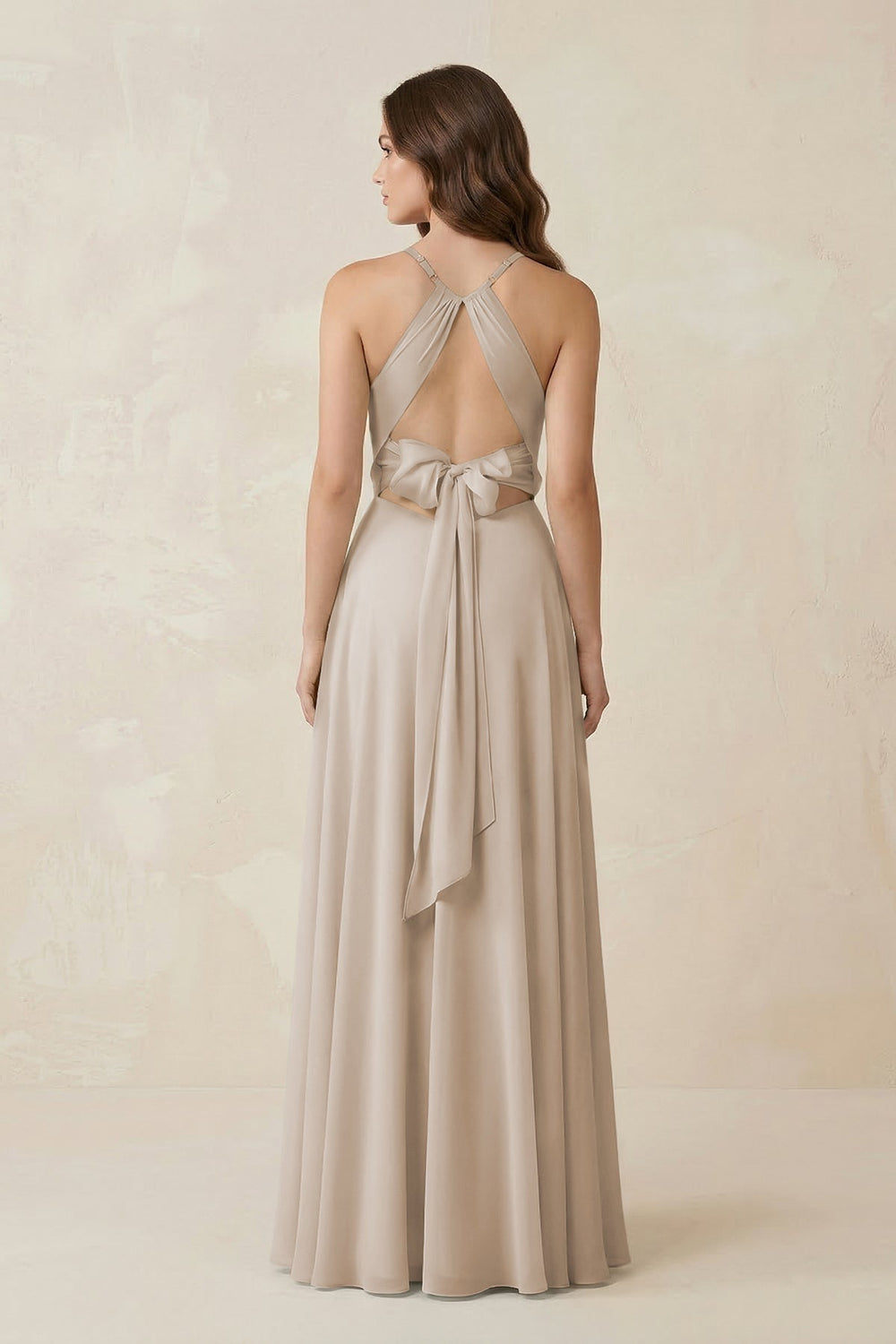 Halter A - Line Chiffon Bridesmaid Dress With Slit in Frost - KISS BRIDAL Bridesmaid Dresses
