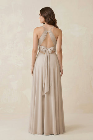 Halter A - Line Chiffon Bridesmaid Dress With Slit in Frost - KISS BRIDAL Bridesmaid Dresses