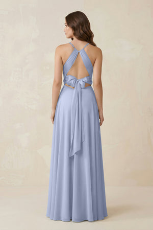 Halter A-Line Chiffon Bridesmaid Dress With Slit in Ice (2) | KISSBRIDAL