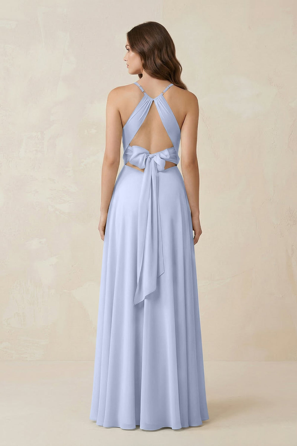 Halter A - Line Chiffon Bridesmaid Dress With Slit in Ice - KISS BRIDAL Bridesmaid Dresses