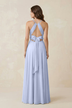 Halter A - Line Chiffon Bridesmaid Dress With Slit in Ice - KISS BRIDAL Bridesmaid Dresses