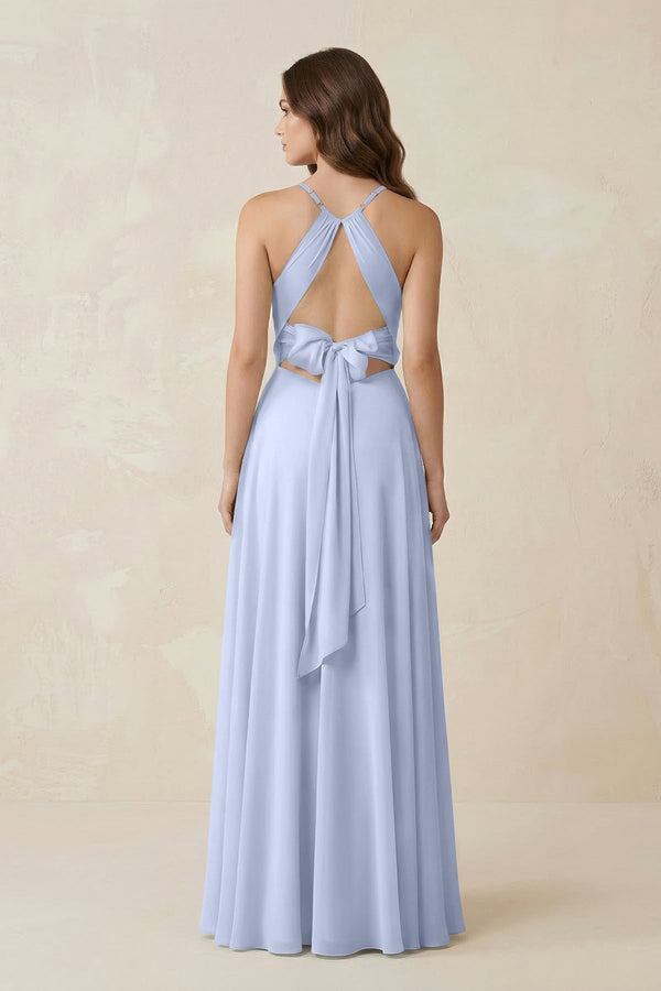 Halter A - Line Chiffon Bridesmaid Dress With Slit in Ice - KISS BRIDAL Bridesmaid Dresses